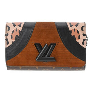Louis Vuitton Portefeuille Wallet Twist Chain Leopard Brown Leather
